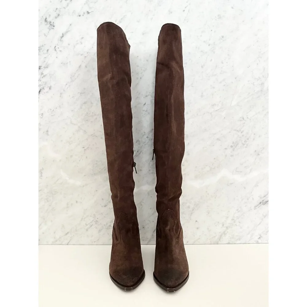 NEW Frye Women's June Over the Knee Brown Suede Boots 7 Boho Festival Chunky